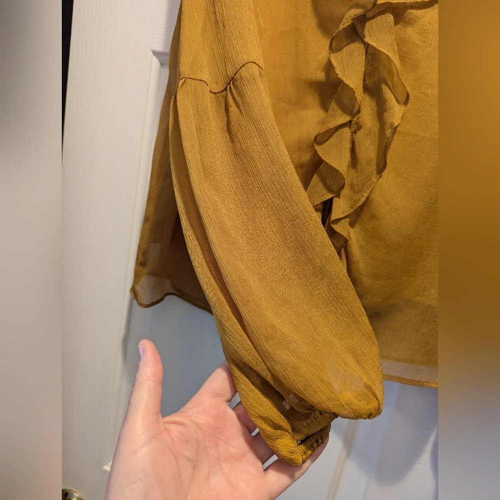 Sunday in Brooklyn Anthropologie Mustard Yellow Sheer Lined Blouse Top Sz S EUC - Picture 4 of 16